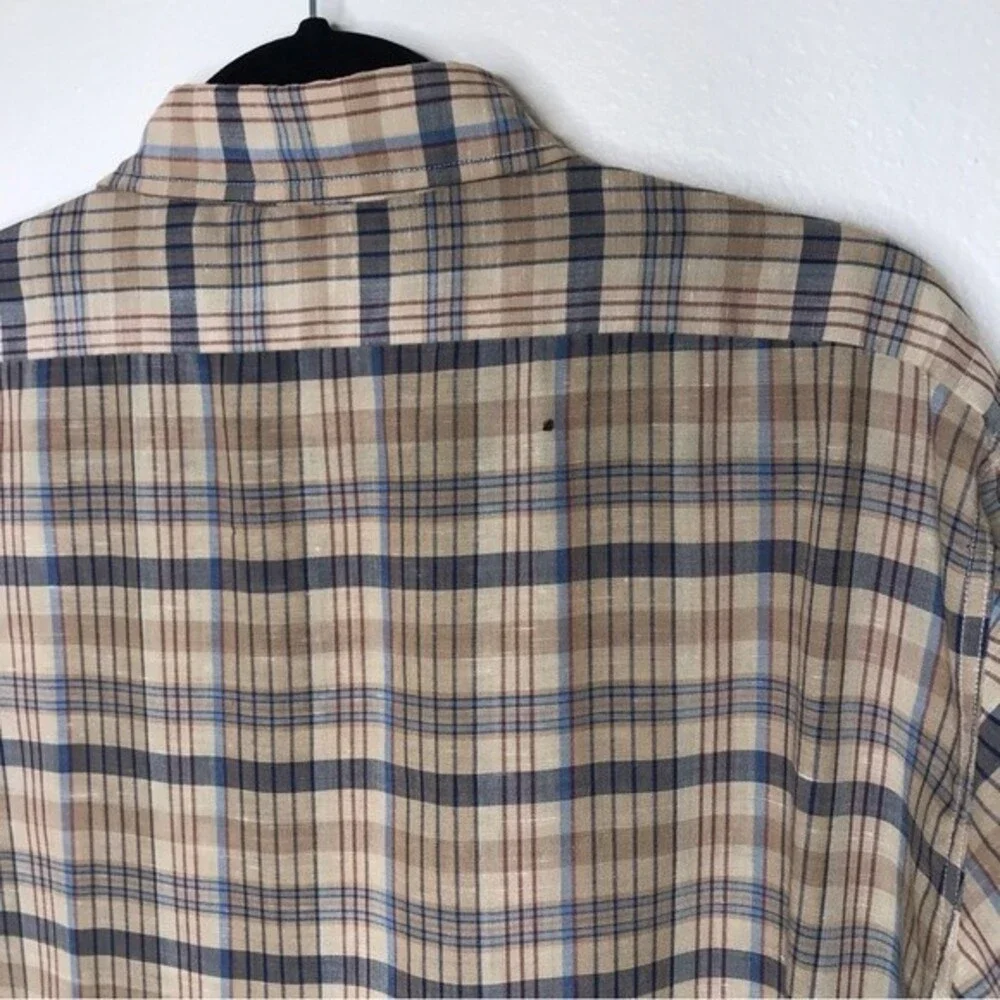 Vintage 1970s Levis Big E Tan Brown Plaid Button Front Long Sleeve Mens Large